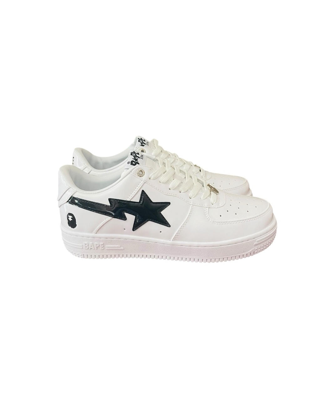 Bathing Ape Bape White Sneakers with Black Star Bolt